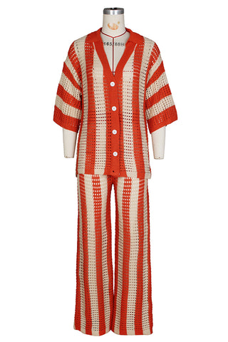 Striped Button-Front Pants Set