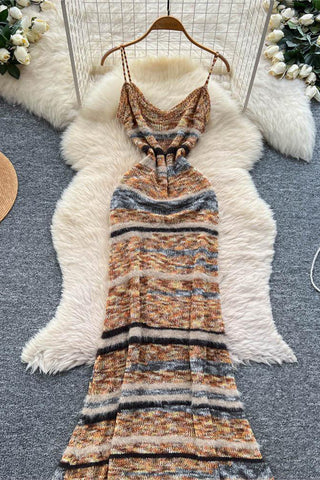 Striped Sleeveless Casual Knit Dress