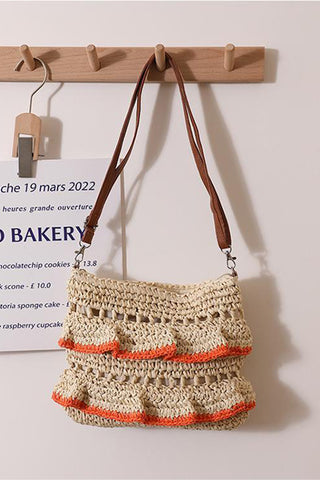 Woven Shoulder Bag with Leather Strap