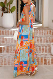 One-Shoulder Abstract Print Maxi Dress