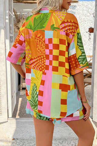 Colorblock Check Shirt and Shorts Set