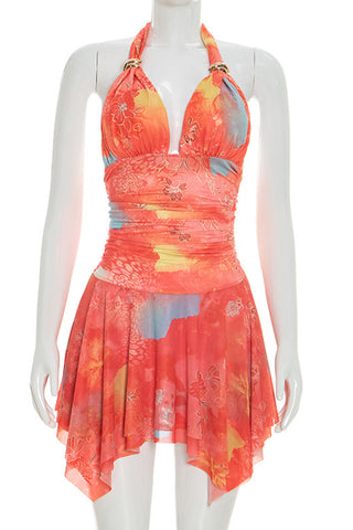 Halter Neck Handkerchief Hem Dress