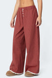 Button-Detail Wide-Leg Casual Pants