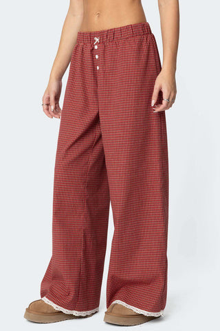 Button-Detail Wide-Leg Casual Pants