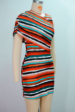 Asymmetrical Striped Mini Dress
