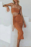 Strapless Midi Dress with Tie Detail