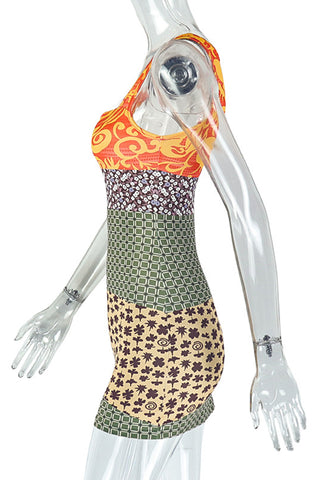 Patterned Patchwork Casual Dress
