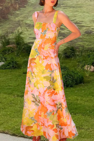 Floral Maxi Dress with Square Neckline