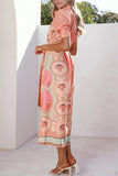 Elegant Belted Print Casual Dress
