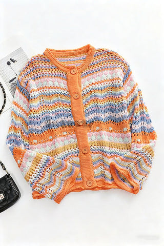 Vibrant Button-Down Knit Cardigan