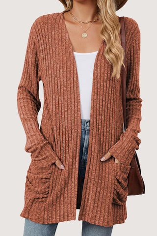 Open-Front Ribbed Cardigan