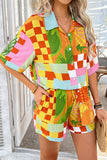 Colorblock Check Shirt and Shorts Set