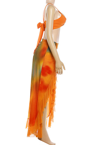 Tie-Front Cropped Top and Maxi Skirt Set