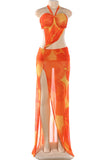 Vibrant Tropical Cutout Dress