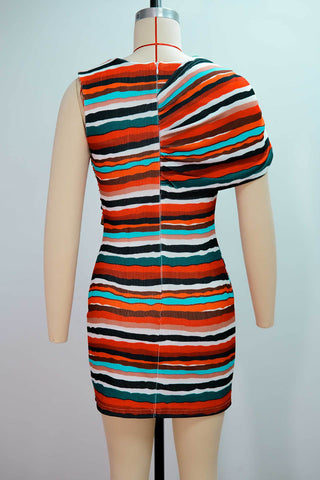 Asymmetrical Striped Mini Dress
