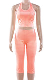 Striped Halter Cropped Pants Set