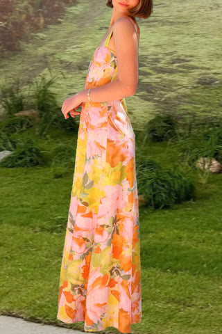 Floral Maxi Dress with Square Neckline
