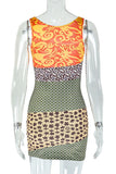 Patterned Patchwork Casual Dress