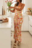 Strapless Floral Midi Dress