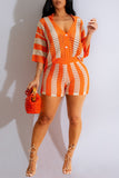 Button-Front Striped Short Set