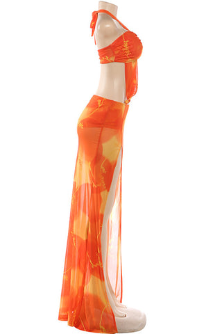 Vibrant Tropical Cutout Dress