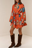 Tie-Waist Casual Dress with Artistic Print