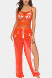 Tassel Trim Split-Leg Pants