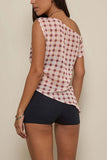 Off-Shoulder Checkered Tank Top
