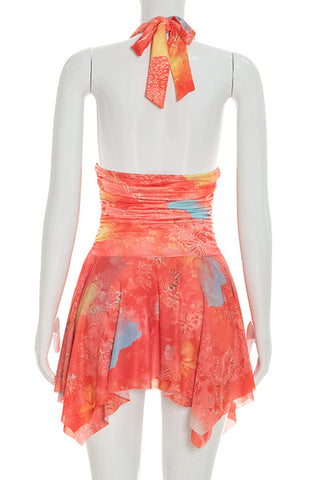 Halter Neck Handkerchief Hem Dress