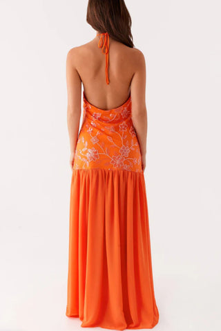 Halter Neck Floral Evening Gown