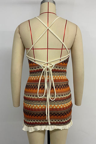 Strappy Patterned Casual Dress