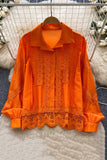 Lace Trim Button-Up Blouse