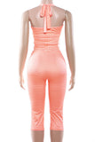 Striped Halter Cropped Pants Set