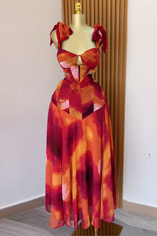 Abstract A-Line Tie Strap Dress