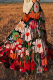 Boho Floral Print Flowy Skirt