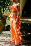Ruffled Crop Top and Wide-Leg Pant Set