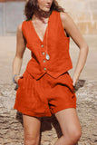 Button-Front Vest and Shorts Set