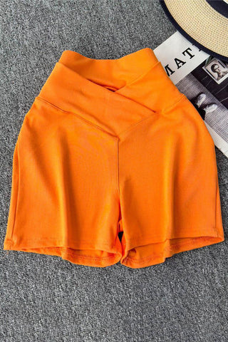 V-Waist Slim Brown High-Waist Shorts
