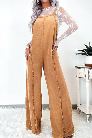 Wide-Leg Denim Overall Jumpsuit