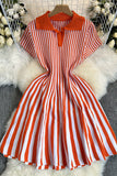 Polo Neck Striped Casual Mini Dress