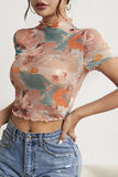 Artistic Print High Neck T-Shirt
