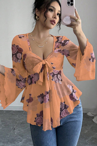 Tie-Front Floral Blouse
