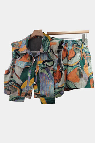 Abstract Print Vest and Shorts Set