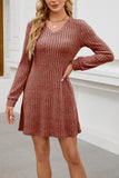 V-Neck Ribbed Casual Dress