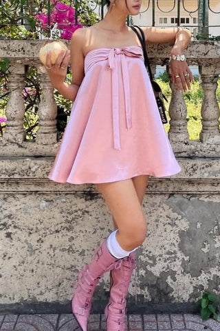 Strapless Tie-Front Casual Dress
