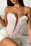 Lace-Up Floral Bustier Top