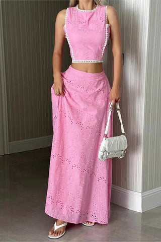 Elegant Eyelet Skirt Set