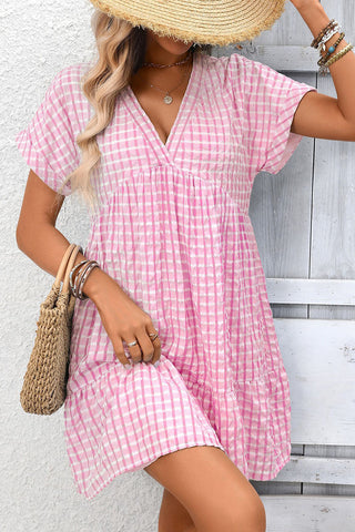 V-Neck Casual Dress with Flare Hem