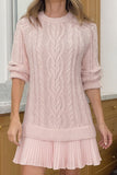 Cable Knit Casual Dress with Pleated Skirt