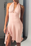 Halter Neck Casual Dress with Asymmetrical Hem